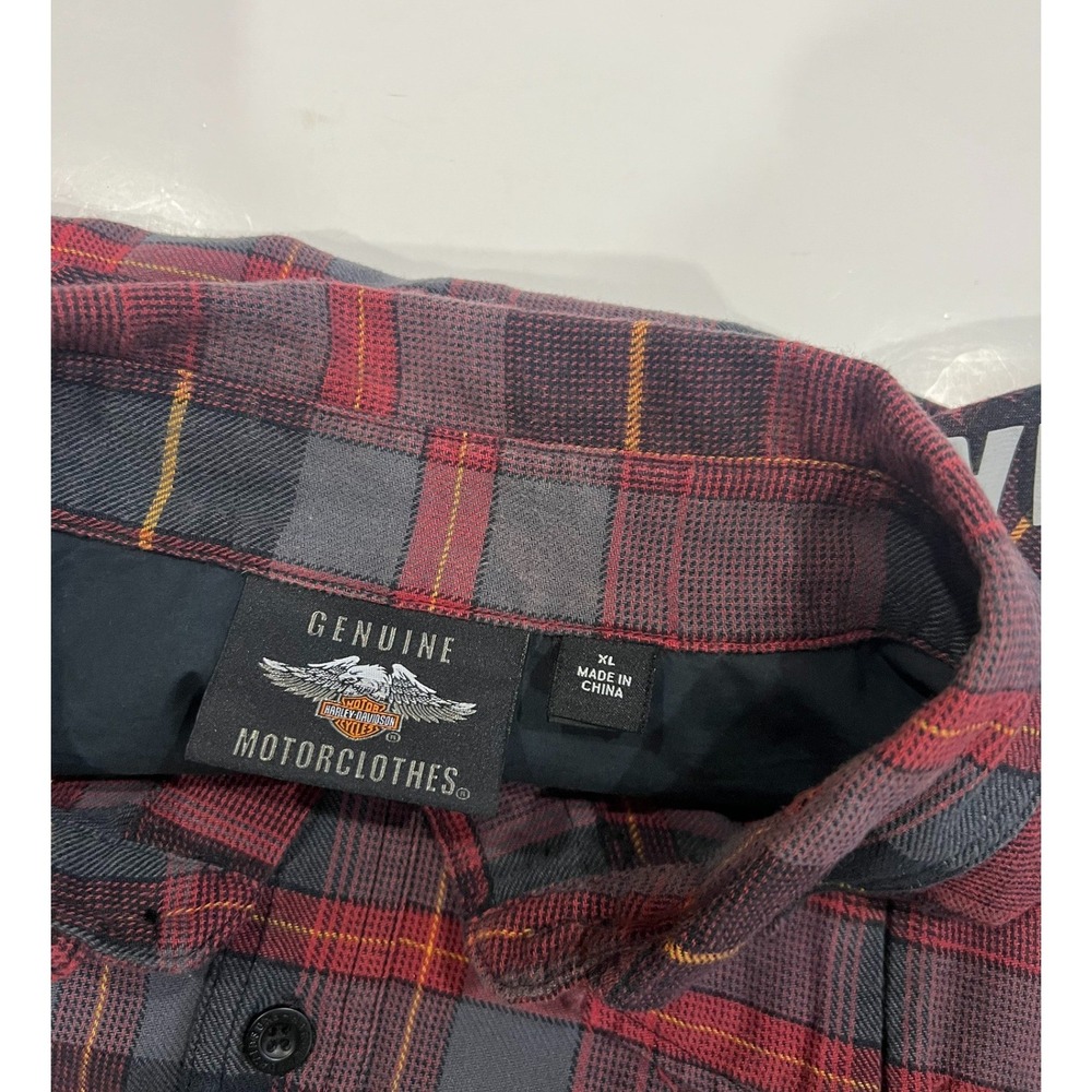 Harley-Davidson Mens XL Red Plaid Flannel Long Sleeve Western Button Up Shirt - Picture 10 of 10